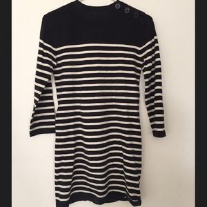 Stretchy Black Stripe Button Tunic Dress